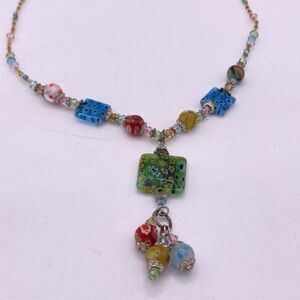 Vintage Art Glass Beaded Necklace Colorful Y2K Whimsical Fun